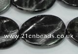 CLB318 15.5 inches 22*30mm twisted oval black labradorite beads