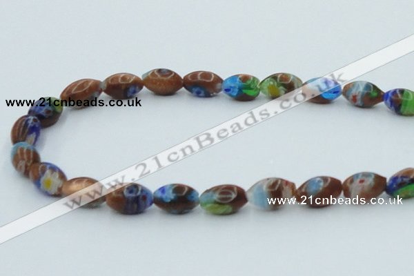 CLG545 16 inches 8*13mm rice goldstone & lampwork glass beads