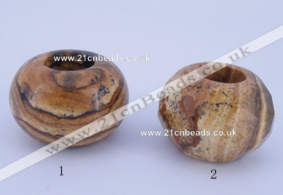 CLO27 19*30mm rondelle loose picture jasper gemstone beads wholesale