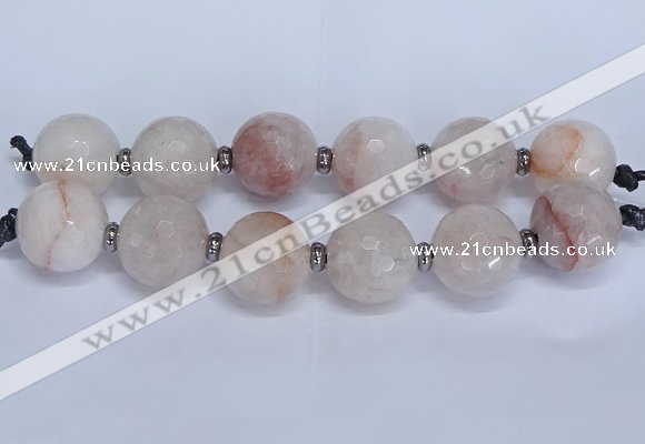 CLS350 7.5 inches 30mm faceted round large pink quartz beads