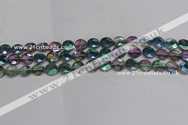 CME61 15.5 inches 10mm faceted coin plated white crystal beads