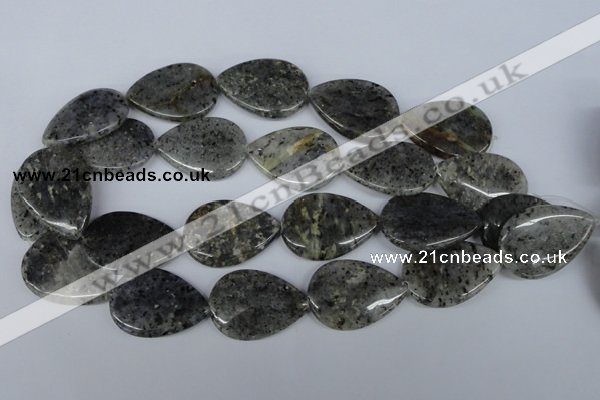 CMO23 15.5 inches 25*35mm flat teardrop moss quartz beads wholesale