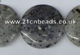 CMO28 15.5 inches 30mm flat round moss quartz beads wholesale