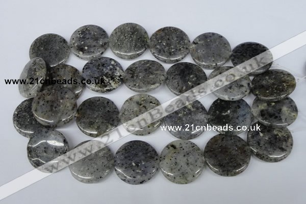 CMO28 15.5 inches 30mm flat round moss quartz beads wholesale