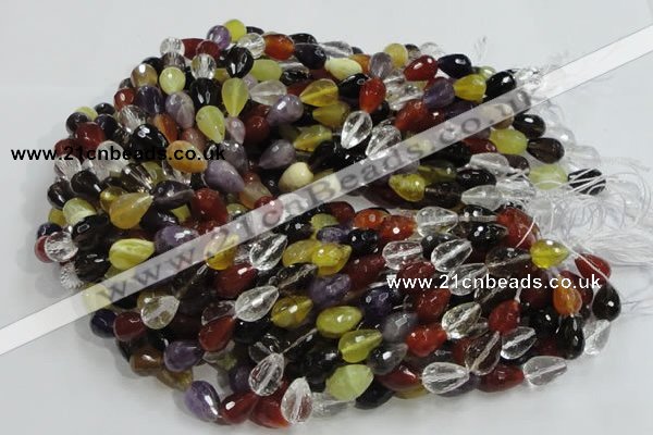 CMQ21 15.5 inches 10*14mm faceted teardrop multicolor quartz beads