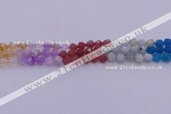 CMQ377 15.5 inches 8mm faceted nuggets mixed quartz beads wholesale