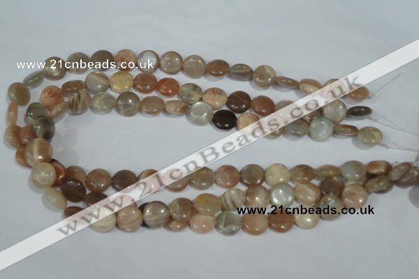 CMS521 15.5 inches 12mm flat round moonstone beads wholesale