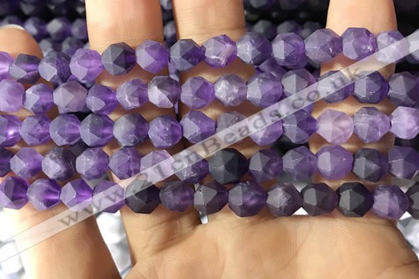 CNA766 15.5 inches 6mm faceted nuggets matte amethyst beads