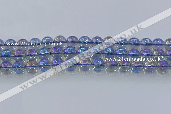 CNC592 15.5 inches 14mm round plated natural white crystal beads