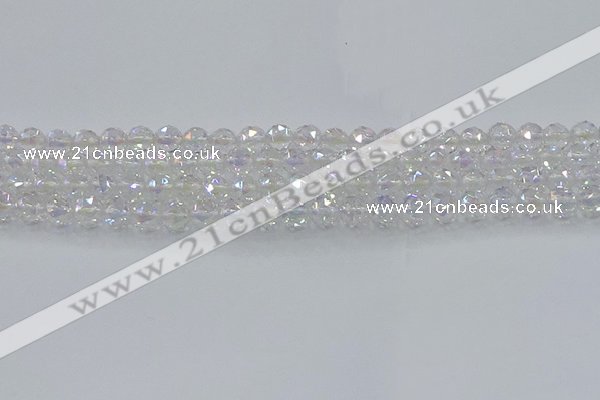 CNC645 15.5 inches 6mm faceted round plated natural white crystal beads