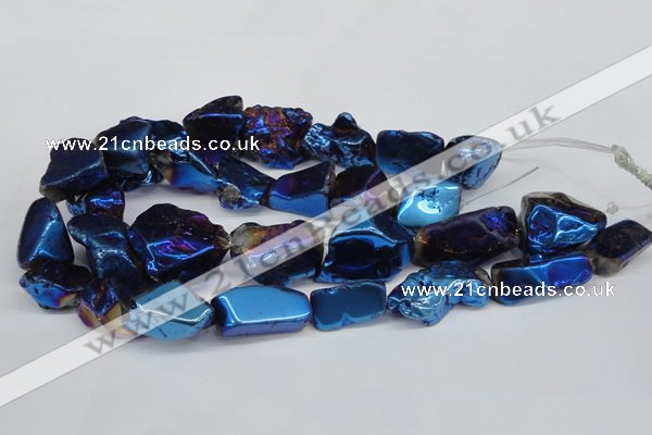 CNG1324 15.5 inches 15*30mm – 25*35mm nuggets plated quartz beads