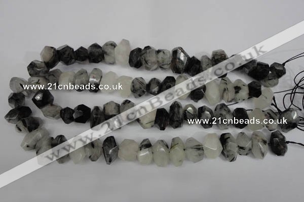 CNG2716 10*14mm - 13*18mm faceted nuggets black rutilated quartz beads