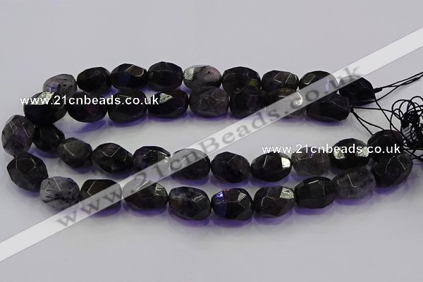 CNG5963 13*18mm - 15*20mm faceted nuggets black rutilated quartz beads