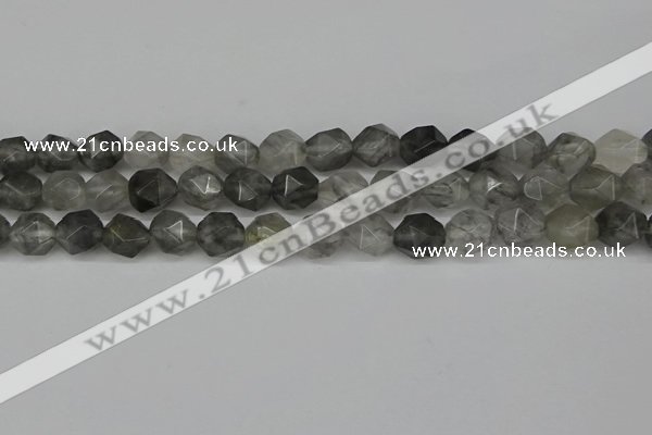 CNG6096 15.5 inches 8mm faceted nuggets cloudy quartz beads
