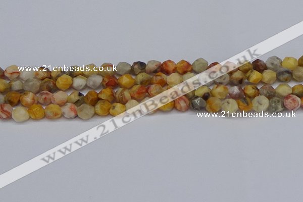 CNG6222 15.5 inches 6mm faceted nuggets yellow crazy lace agate beads