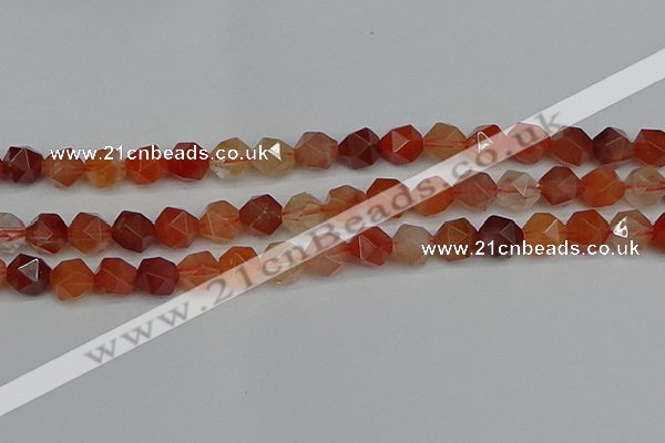 CNG7282 15.5 inches 10mm faceted nuggets red rabbit hair quartz beads