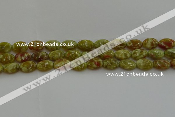 CNS632 15.5 inches 12*16mm oval green dragon serpentine jasper beads