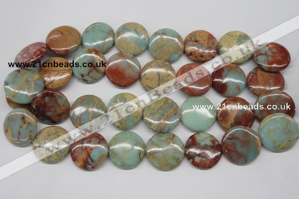 CNS84 15.5 inches 25mm flat round natural serpentine jasper beads