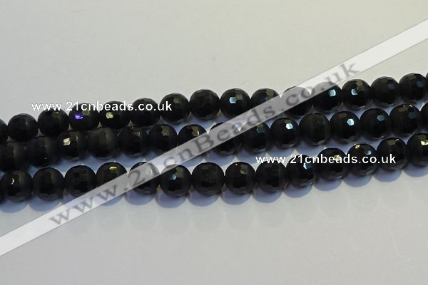 COB473 15.5 inches 6mm faceted round matte black obsidian beads