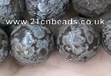 COB695 15.5 inches 14mm faceted round Chinese snowflake obsidian beads