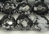 COB773 15 inches 12mm faceted round snowflake obsidian beads