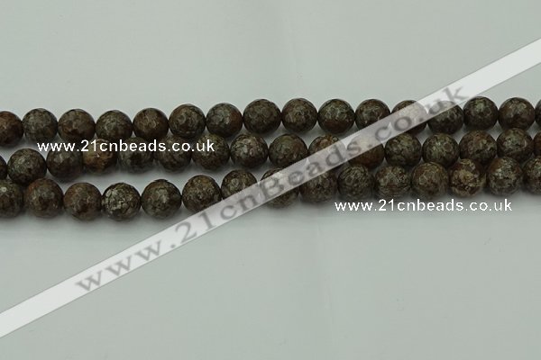 COB814 15.5 inches 12mm faceted round red snowflake obsidian beads
