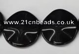 CON96 15.5 inches 23mm wavy coin black onyx gemstone beads