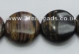 COP214 15.5 inches 25mm flat round natural brown opal gemstone beads