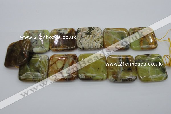 COP583 15.5 inches 35*35mm square natural yellow & green opal beads