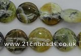 COP595 15.5 inches 16mm flat round natural yellow & green opal beads