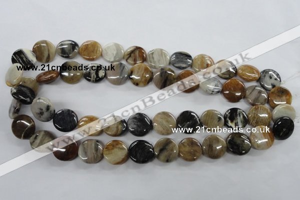 COP701 15.5 inches 16mm flat round wooden opal gemstone beads
