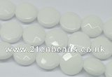 CPB301 15 inches 12mm faceted coin white porcelain beads