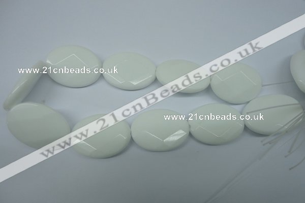 CPB342 15 inches 30*40mm faceted oval white porcelain beads