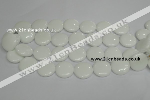 CPB99 15.5 inches 20mm flat round white porcelain beads wholesale