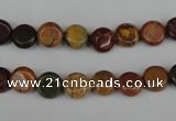 CPJ350 15.5 inches 8mm flat round picasso jasper gemstone beads