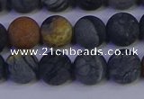 CPJ494 15.5 inches 12mm round matte black picasso jasper beads