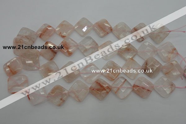 CPQ228 15.5 inches 20*20mm faceted diamond natural pink quartz beads