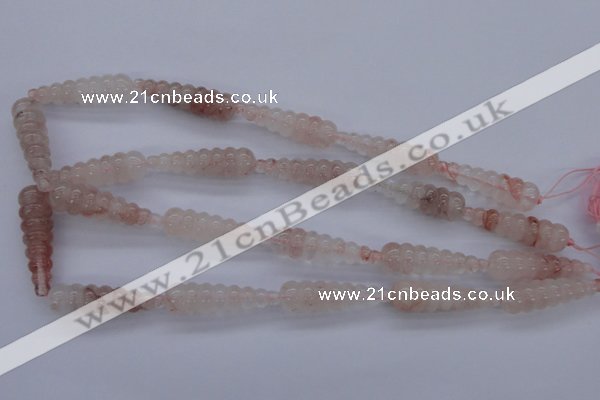 CPQ93 15.5 inches 10*35mm carved teardrop natural pink quartz beads