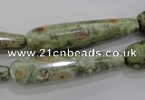 CPS134 15.5 inches 10*40mm faceted teardrop green peacock stone beads