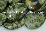 CPS49 15.5 inches 22*30mm flat teardrop green peacock stone beads