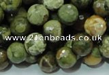 CPS58 15.5 inches 12mm faceted round green peacock stone beads