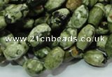 CPS66 15.5 inches 7*11mm faceted rice green peacock stone beads