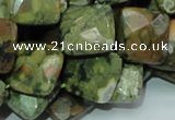 CPS74 15.5 inches 15*15mm faceted rhombic green peacock stone beads