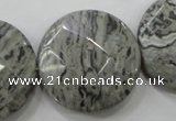 CPT127 15.5 inches 30mm faceted coin grey picture jasper beads