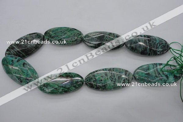 CPT341 15.5 inches 25*50mm faceted oval green picture jasper beads