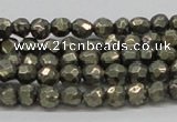 CPY04 16 inches 6mm faceted round pyrite gemstone beads wholesale