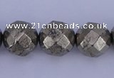 CPY31 16 inches 12mm faceted round pyrite gemstone beads wholesale