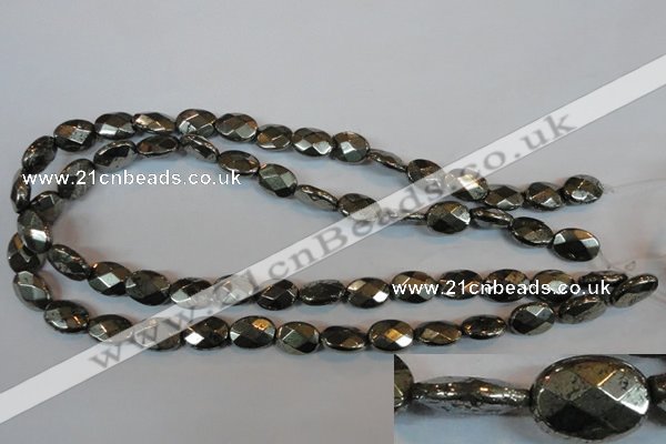 CPY343 15.5 inches 10*14mm faceted oval pyrite gemstone beads wholesale