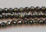 CPY49 16 inches 4mm faceted round pyrite gemstone beads wholesale