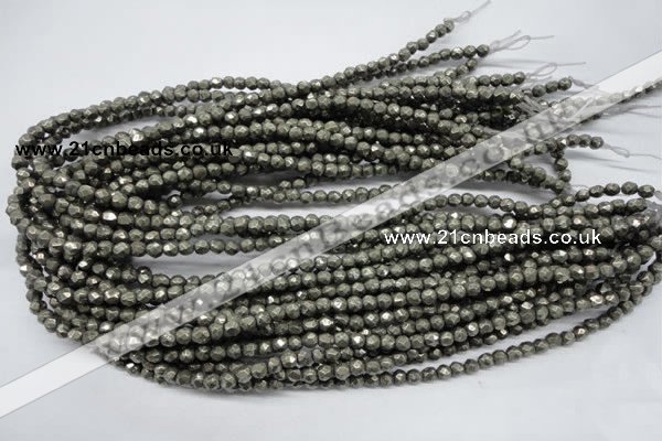 CPY60 15.5 inches 5mm faceted round pyrite gemstone beads wholesale